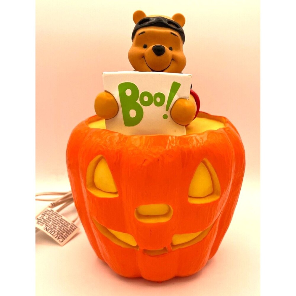 Disney 1999 Winnie The Pooh Halloween Blow Mold BOO Pumpkin Light Up Vintage EUC